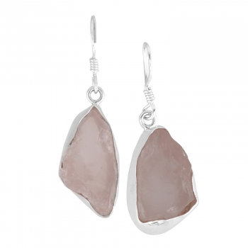 925 silver rough rose quartz stone earrings